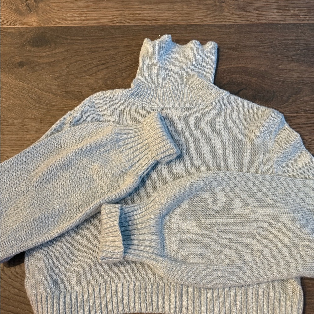 Cozy Baby Blue W Silver Sparkle Crop Turtleneck Sweater